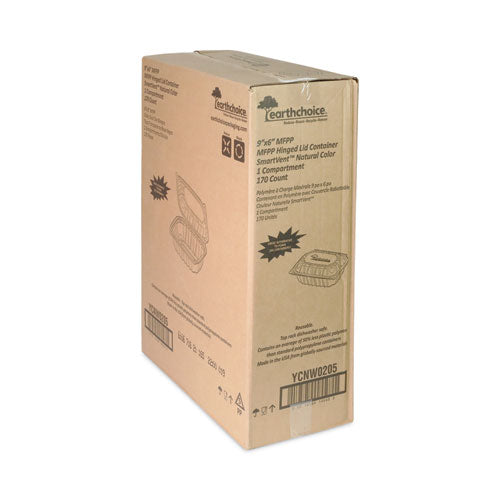 Image of Pactiv Evergreen EarthChoice Vented Microwavable MFPP Hinged Lid Container, 9 x 6 x 3.1, White, Plastic, 170/Carton