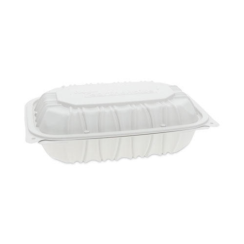 Image of Pactiv Evergreen EarthChoice Vented Microwavable MFPP Hinged Lid Container, 9 x 6 x 2.75, White, Plastic, 170/Carton