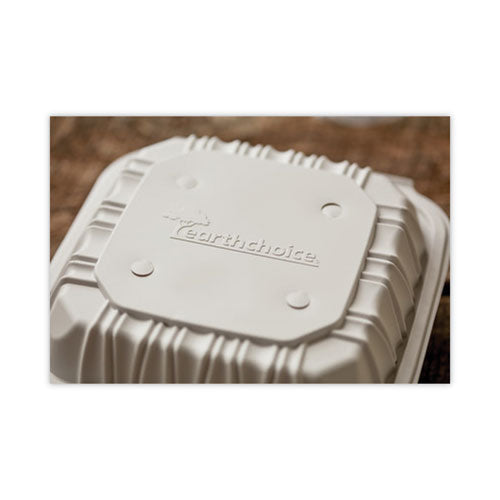 Image of Pactiv Evergreen EarthChoice Vented Microwavable MFPP Hinged Lid Container, 8.5 x 8.5 x 3.1, White, Plastic, 146/Carton