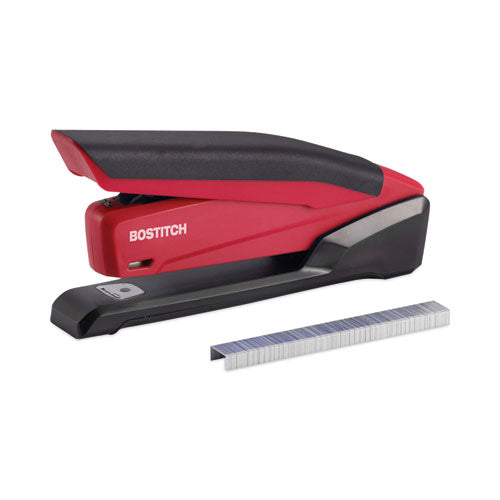 Image of Bostitch® InPower One-Finger 3-in-1 Desktop Stapler with Antimicrobial Protection, 20-Sheet Capacity, Red/Black