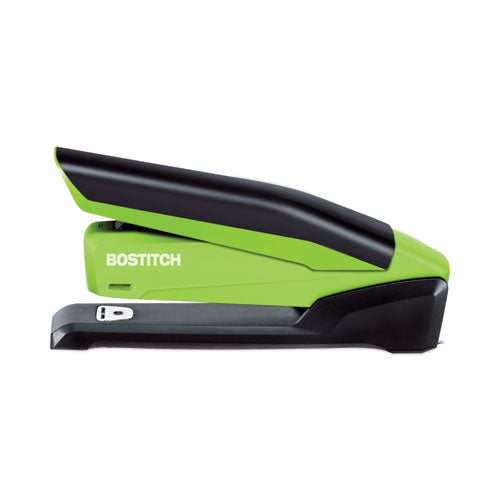 Image of Bostitch® InPower One-Finger 3-in-1 Desktop Stapler with Antimicrobial Protection, 20-Sheet Capacity, Green/Black