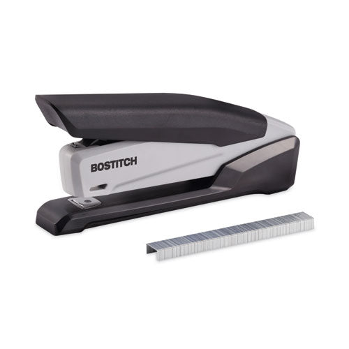 Image of Bostitch® EcoStapler Spring-Powered Desktop Stapler with Antimicrobial Protection, 20-Sheet Capacity, Gray/Black