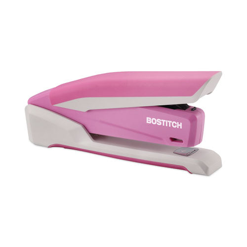 Image of Bostitch® InCourage Spring-Powered Desktop Stapler with Antimicrobial Protection, Breast Cancer Awareness, 20-Sheet Capacity, Pink/Gray