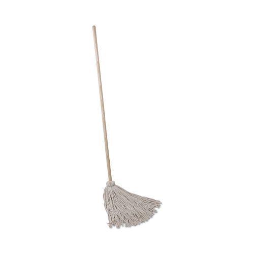 Image of Boardwalk® Handle/Deck Mops, #24 White Cotton Head, 54" Natural Wood Handle, 6/Pack