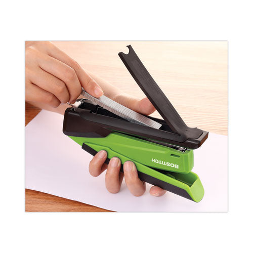 Image of Bostitch® InPower One-Finger 3-in-1 Desktop Stapler with Antimicrobial Protection, 20-Sheet Capacity, Green/Black