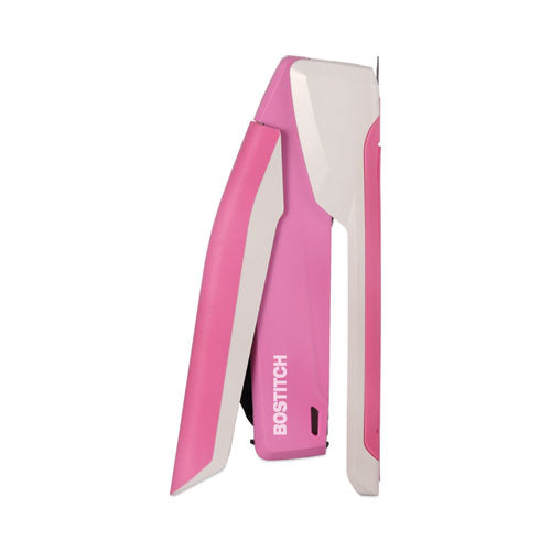 Image of Bostitch® InCourage Spring-Powered Desktop Stapler with Antimicrobial Protection, Breast Cancer Awareness, 20-Sheet Capacity, Pink/Gray