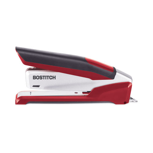 Image of Bostitch® InPower One-Finger 3-in-1 Desktop Stapler with Antimicrobial Protection, 28-Sheet Capacity, Red/Silver