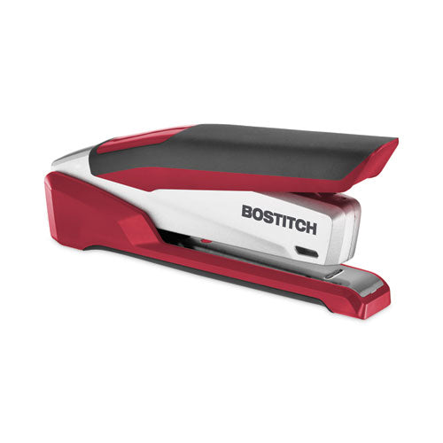 Image of Bostitch® InPower One-Finger 3-in-1 Desktop Stapler with Antimicrobial Protection, 28-Sheet Capacity, Red/Silver