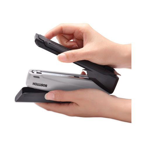 Image of Bostitch® EcoStapler Spring-Powered Desktop Stapler with Antimicrobial Protection, 20-Sheet Capacity, Gray/Black