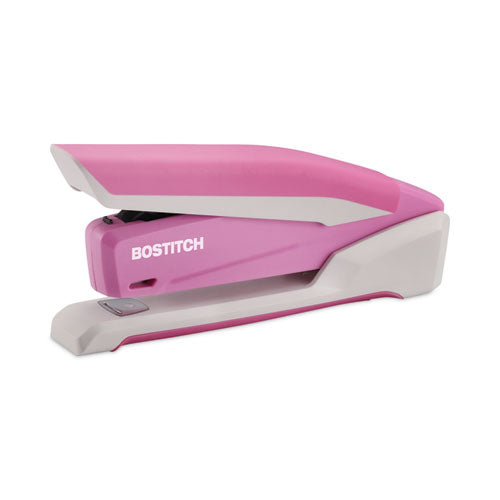 Image of Bostitch® InCourage Spring-Powered Desktop Stapler with Antimicrobial Protection, Breast Cancer Awareness, 20-Sheet Capacity, Pink/Gray