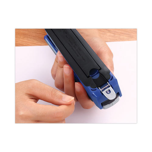 Image of Bostitch® InPower One-Finger 3-in-1 Desktop Stapler with Antimicrobial Protection, 28-Sheet Capacity, Blue/Silver