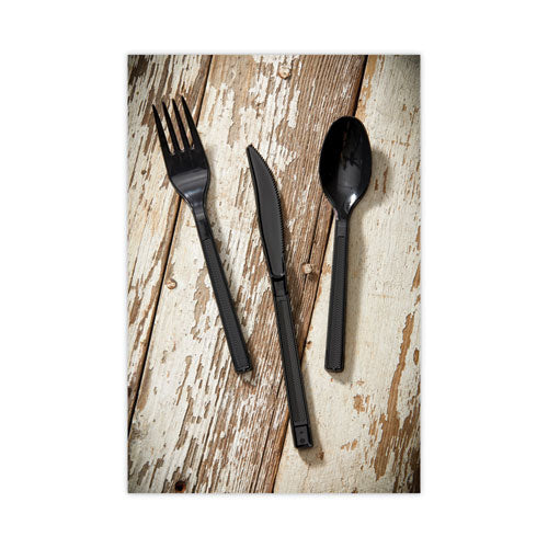 Image of Pactiv Evergreen Meadoware Cutlery, Medium Heavyweight Soup Spoon, Plastic, Black, 1,000/Carton