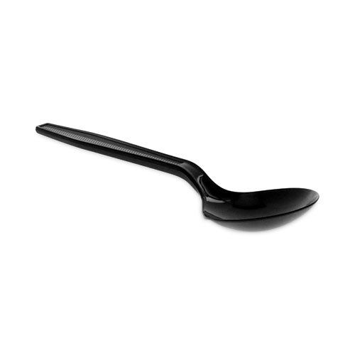Image of Pactiv Evergreen Meadoware Cutlery, Medium Heavyweight Soup Spoon, Plastic, Black, 1,000/Carton