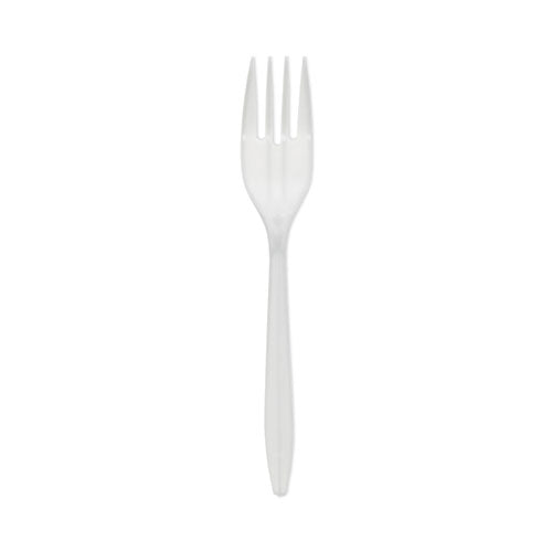 Image of Pactiv Evergreen Fieldware Cutlery, Mediumweight Fork, Plastic, White, 1,000/Carton