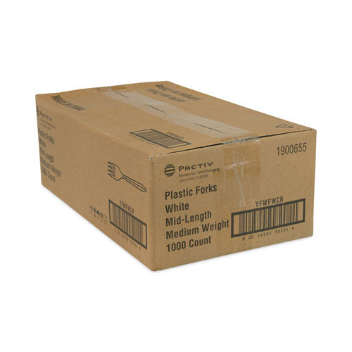 Image of Pactiv Evergreen Fieldware Cutlery, Mediumweight Fork, Plastic, White, 1,000/Carton