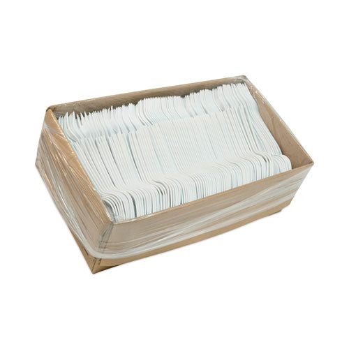 Image of Pactiv Evergreen Fieldware Cutlery, Mediumweight Fork, Plastic, White, 1,000/Carton