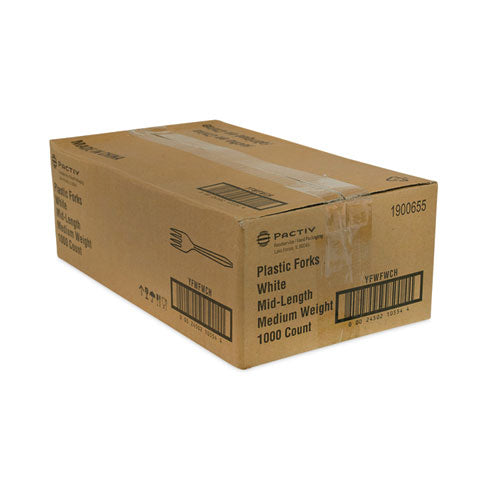 Image of Pactiv Evergreen Fieldware Cutlery, Mediumweight Fork, Plastic, White, 1,000/Carton