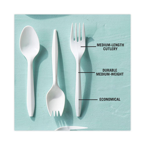 Image of Pactiv Evergreen Fieldware Cutlery, Mediumweight Fork, Plastic, White, 1,000/Carton