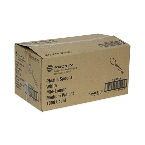 Image of Pactiv Evergreen Fieldware Cutlery, Mediumweight Spoon, Plastic, White, 1,000/Carton