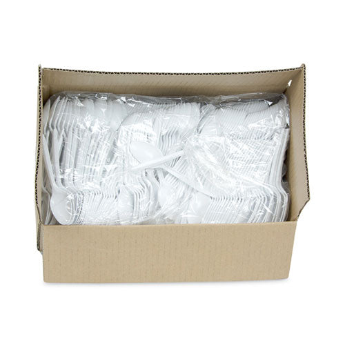 Image of Pactiv Evergreen Fieldware Cutlery, Mediumweight Spoon, Plastic, White, 1,000/Carton