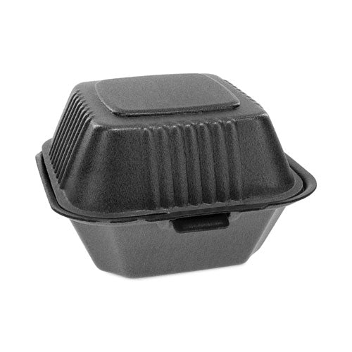 Image of Pactiv Evergreen SmartLock Foam Hinged Lid Container, Sandwich, 5.75 x 5.75 x 3.25, Black, 504/Carton