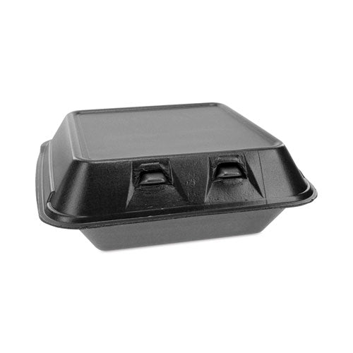 Image of Pactiv Evergreen SmartLock Foam Hinged Lid Container, Medium, 8 x 8.5 x 3, Black, 150/Carton
