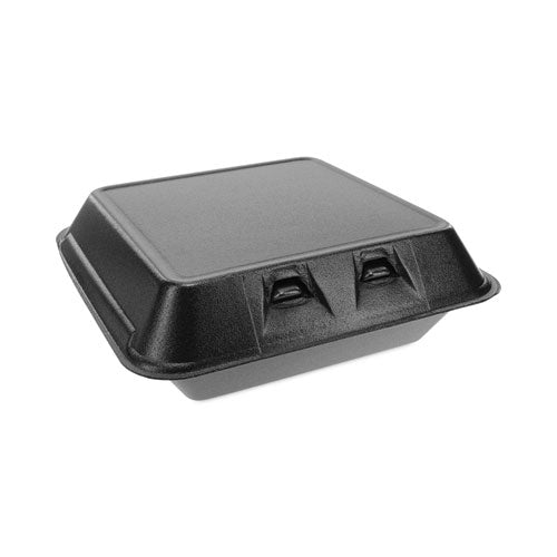 Image of Pactiv Evergreen SmartLock Foam Hinged Lid Container, Large, 9 x 9.13 x 3.25, Black, 150/Carton