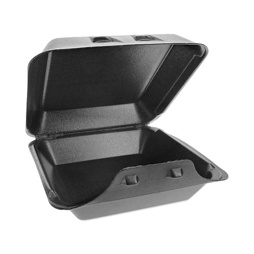 Image of Pactiv Evergreen SmartLock Foam Hinged Lid Container, Large, 9 x 9.13 x 3.25, Black, 150/Carton