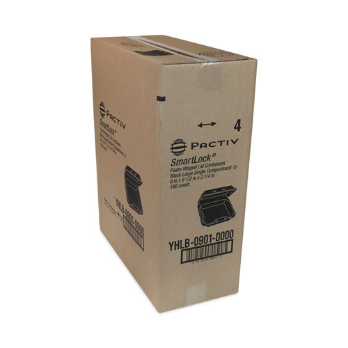 Image of Pactiv Evergreen SmartLock Foam Hinged Lid Container, Large, 9 x 9.13 x 3.25, Black, 150/Carton