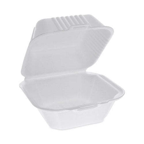 Image of Pactiv Evergreen SmartLock Foam Hinged Lid Container, Sandwich, 5.75 x 5.75 x 3.25, White, 504/Carton