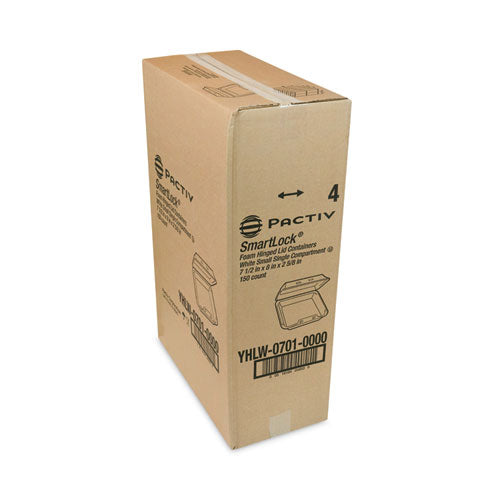 Image of Pactiv Evergreen SmartLock Foam Hinged Lid Container, Small, 7.5 x 8 x 2.63, White, 150/Carton