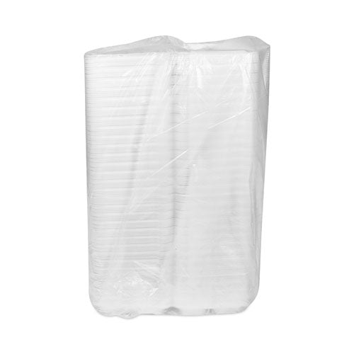 Image of Pactiv Evergreen SmartLock Foam Hinged Lid Container, Small, 3 Compartments, 7.5 x 8 x 2.63, White, 150/Carton