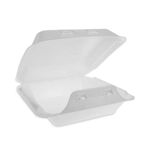 Image of Pactiv Evergreen SmartLock Foam Hinged Lid Container, Medium, 8 x 8 x 3, White, 150/Carton