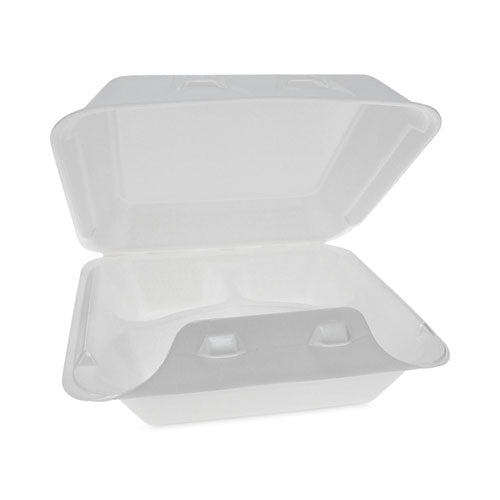 Image of Pactiv Evergreen SmartLock Foam Hinged Lid Container, Medium, 3 Compartments, 8 x 8.5 x 3, White, 150/Carton