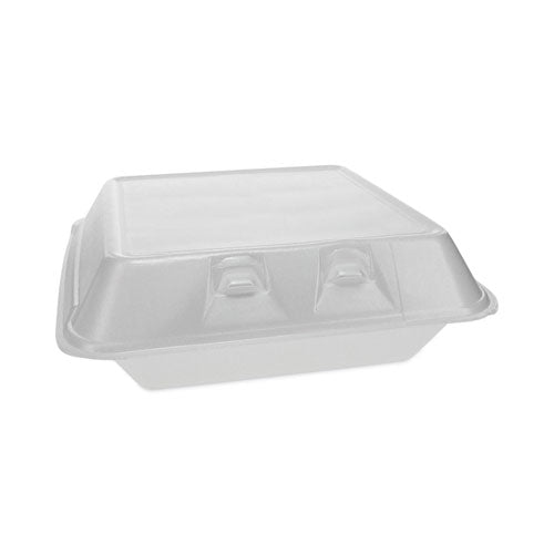 Image of Pactiv Evergreen SmartLock Foam Hinged Lid Container, Large, 9 x 9.13 x 3.25, White, 150/Carton