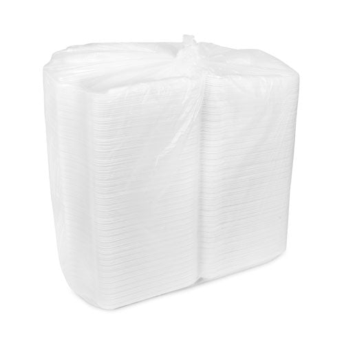Image of Pactiv Evergreen SmartLock Foam Hinged Lid Container, Large, 9 x 9.13 x 3.25, White, 150/Carton