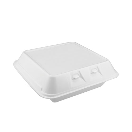 Image of Pactiv Evergreen SmartLock Foam Hinged Lid Container, Large, 3 Compartments, 9 x 9.25 x 3.25, White, 150/Carton