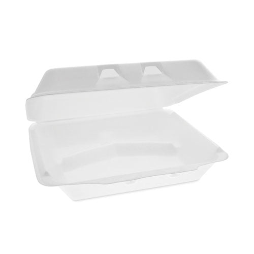 Image of Pactiv Evergreen SmartLock Foam Hinged Lid Container, X-Large, 3 Compartments, 9.5 x 10.5 x 3.25, White, 250/Carton