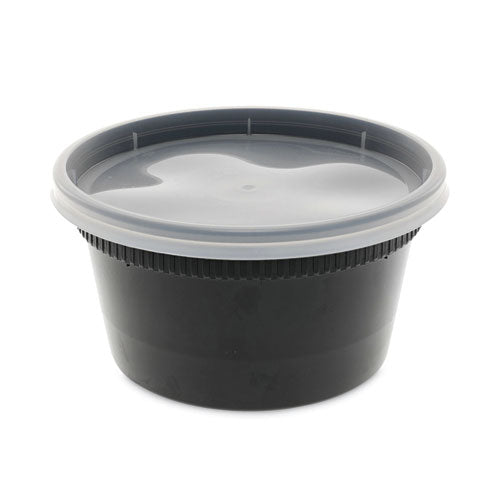 Image of Pactiv Evergreen Newspring DELItainer Microwavable Container, 12 oz, 4.55" Diameter x 2.45" h, Black/Clear, Plastic, 240/Carton
