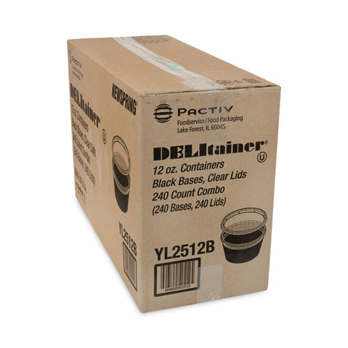 Image of Pactiv Evergreen Newspring DELItainer Microwavable Container, 12 oz, 4.55" Diameter x 2.45" h, Black/Clear, Plastic, 240/Carton