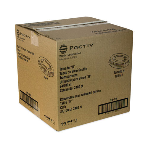 Image of Pactiv Evergreen Plastic Portion Cup Lid, Fits 1.5 oz to 2.5 oz Portion Cups, Clear, 100/Pack, 24 Packs/Carton