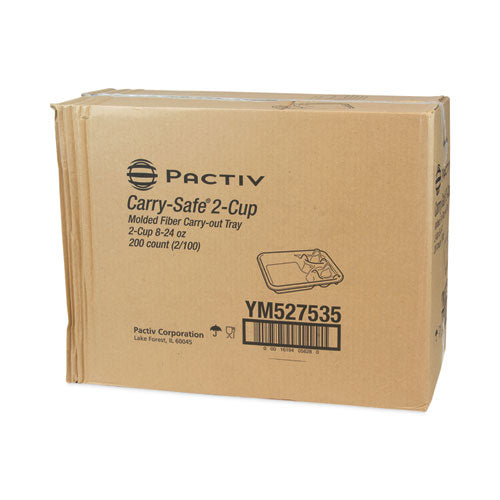 Image of Pactiv Evergreen EarthChoice Carry-Safe Beverage Carrier, 8 oz to 24 oz, Two Cups + Food Tray, Natural, 200/Carton