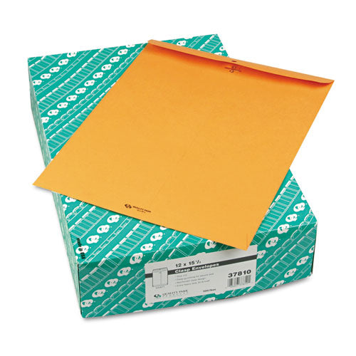 Image of Quality Park Clasp Envelope, 32 lb Bond Weight Kraft, #15 1/2, Square Flap, Clasp/Gummed Closure, 12 x 15.5, Brown Kraft, 100/Box