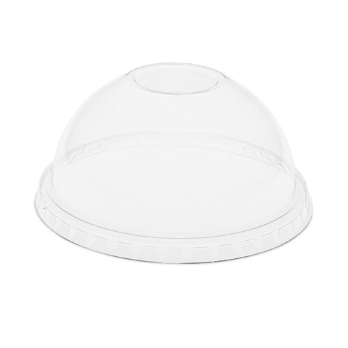 Image of Pactiv Evergreen EarthChoice Strawless RPET Lid, Dome Lid, Fits 12 oz to 24 oz "B" Cups, Plastic, Clear, 1,020/Carton