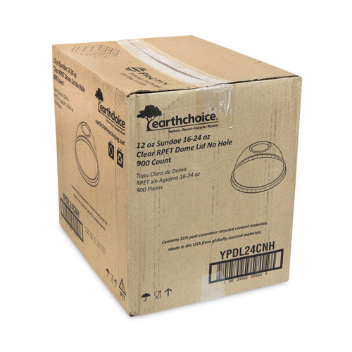 Image of Pactiv Evergreen EarthChoice Strawless RPET Lid, Dome Lid, Fits 12 oz to 24 oz "B" Cups, Plastic, Clear, 1,020/Carton