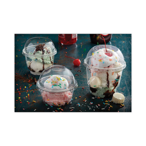 Image of Pactiv Evergreen EarthChoice Strawless RPET Lid, Dome Lid, Fits 12 oz to 24 oz "B" Cups, Plastic, Clear, 1,020/Carton