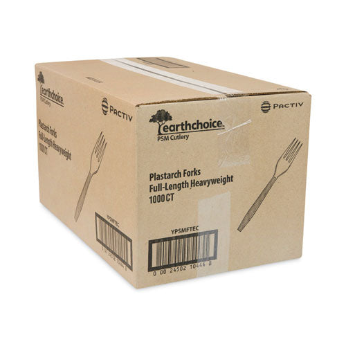 Image of Pactiv Evergreen EarthChoice PSM Cutlery, Heavyweight Fork, Plastic, Tan, 1,000/Carton