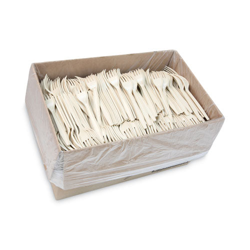 Image of Pactiv Evergreen EarthChoice PSM Cutlery, Heavyweight Fork, Plastic, Tan, 1,000/Carton