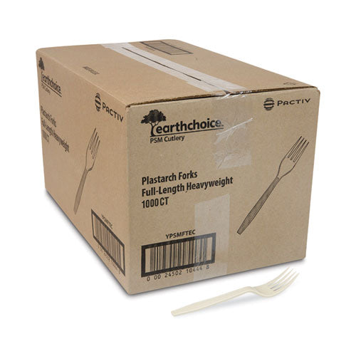 Image of Pactiv Evergreen EarthChoice PSM Cutlery, Heavyweight Fork, Plastic, Tan, 1,000/Carton