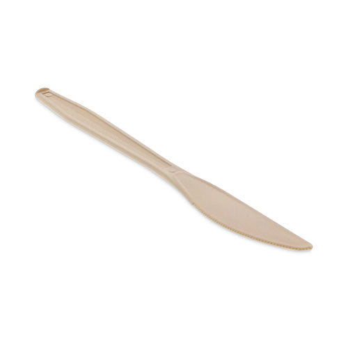 Image of Pactiv Evergreen EarthChoice PSM Cutlery, Heavyweight Knife, Plastic, Tan, 1,000/Carton